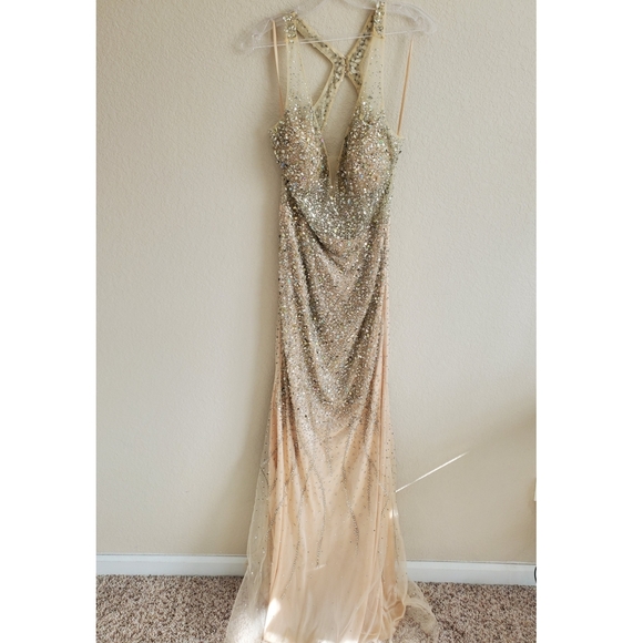 Rhinestone beaded mesh gown - Picture 6 of 15